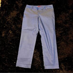 funky bold blue cropped maximalist straight leg office wear pants